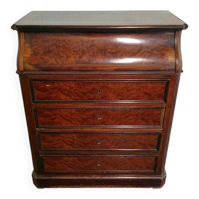 Ancienne commode lavabo en ronce de noyer et marbre blanc – XIXe siècl