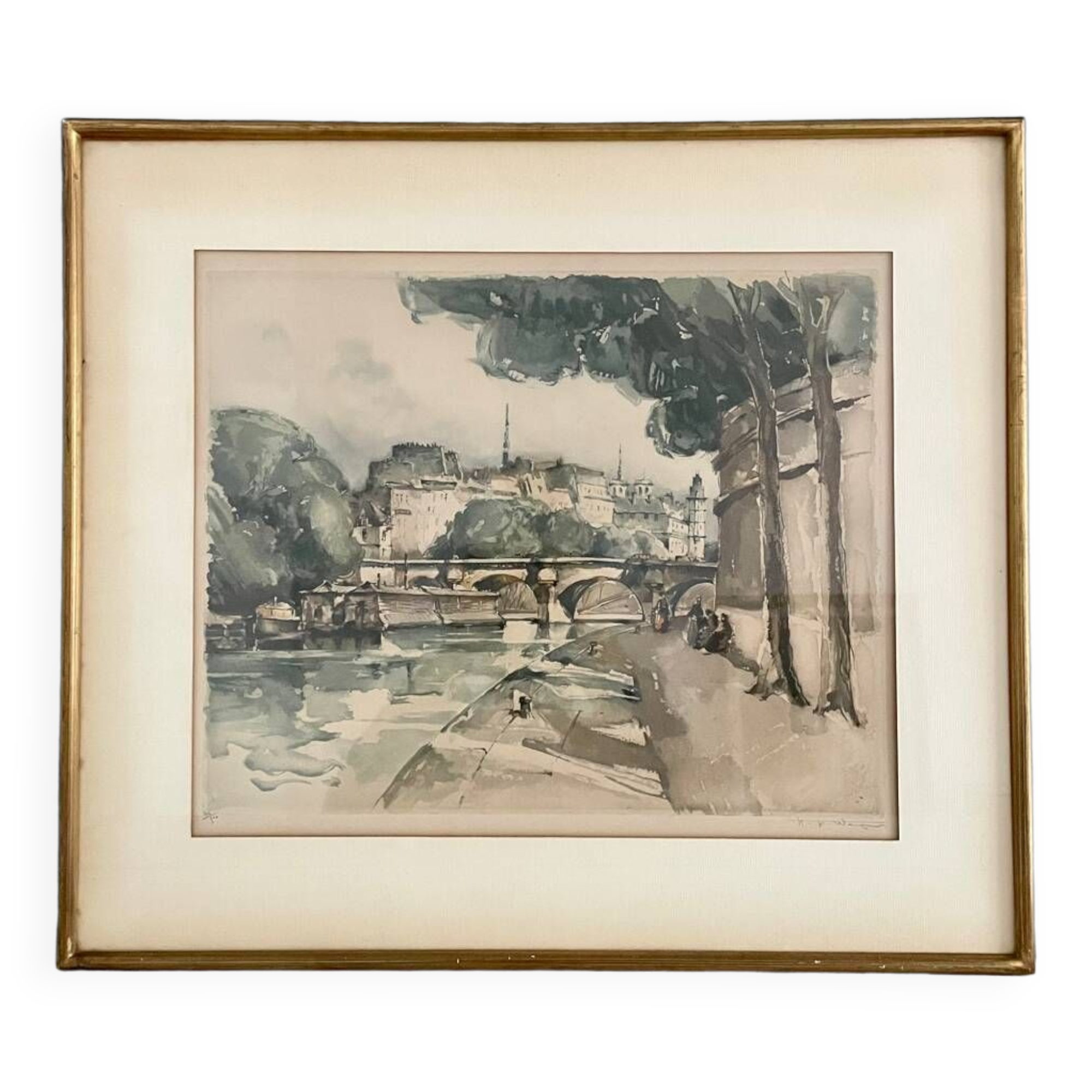 Original engraving signed Wagner, quais de Seine Paris