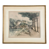 Original engraving signed Wagner, quais de Seine Paris