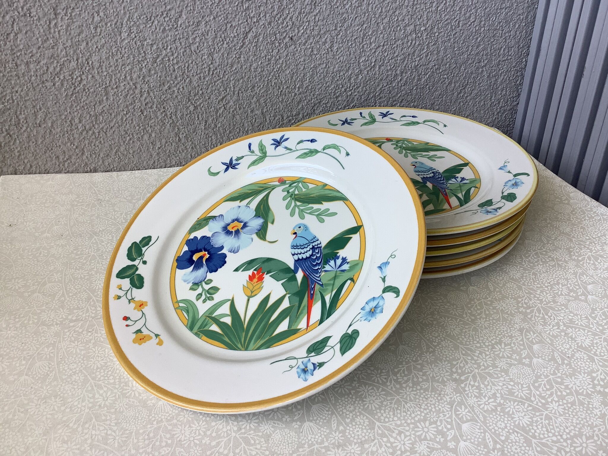 Ara Pier Import Japan Hibiscus and Parrot plates