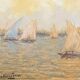 Molina Ferrer: oil painting on panel depicting a seascape with sailing boats