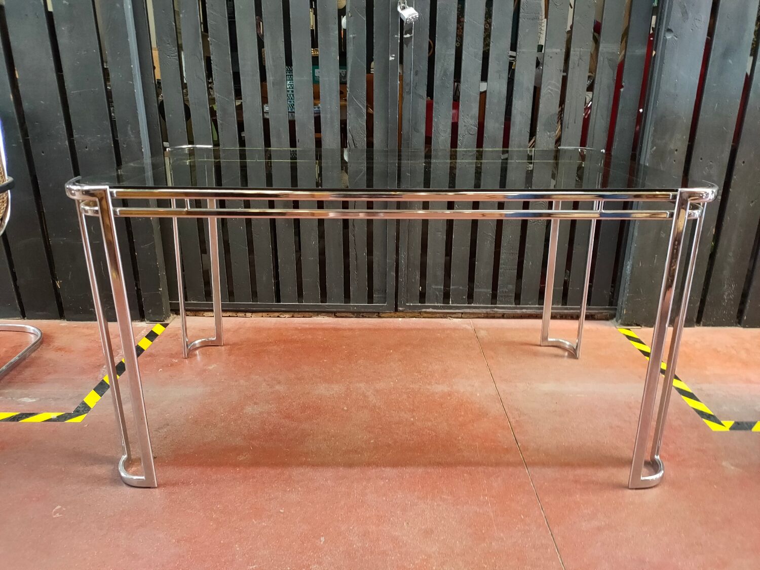 Vintage Italian table with tubular frame and smoked glass, 1970