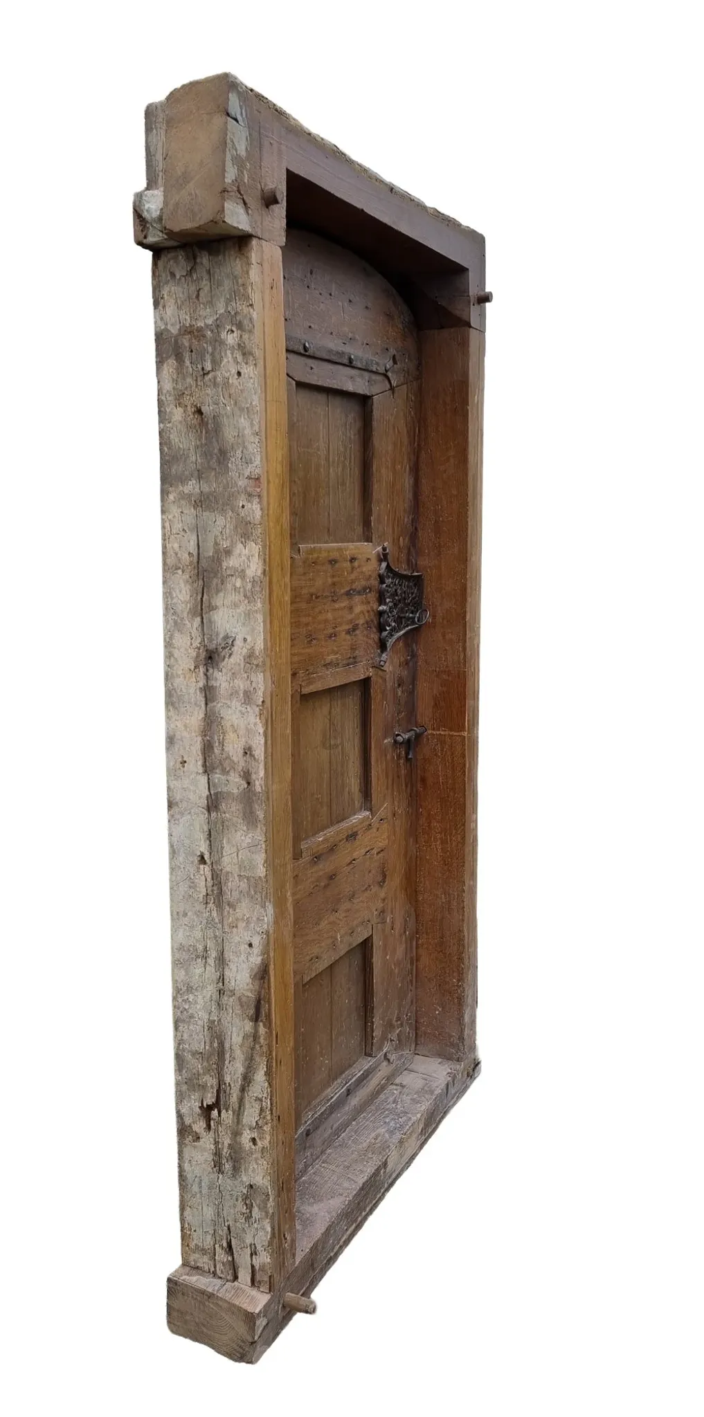 Antique oak door with frame and pierced wrought-iron lock – 16th–17th c.