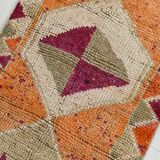 Tapis runner vintage berbère, motifs géométriques orange violet, 74x307Cm