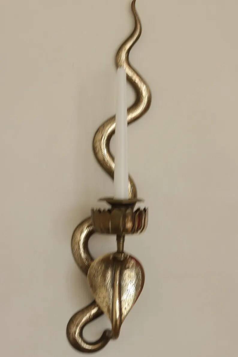 Pair of Egyptian Revival Style Engraved Brass Cobra Sconces