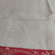 Antique red and white damask thread tablecloth ten napkins 150 X 190 cm