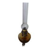 Amber glass kerosene lamp and pewter foot