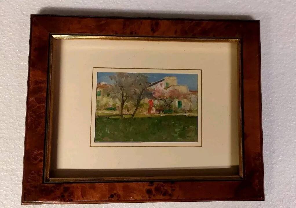 Peinture à l'huile de paysage sur tablette Début des années 1900 Italie