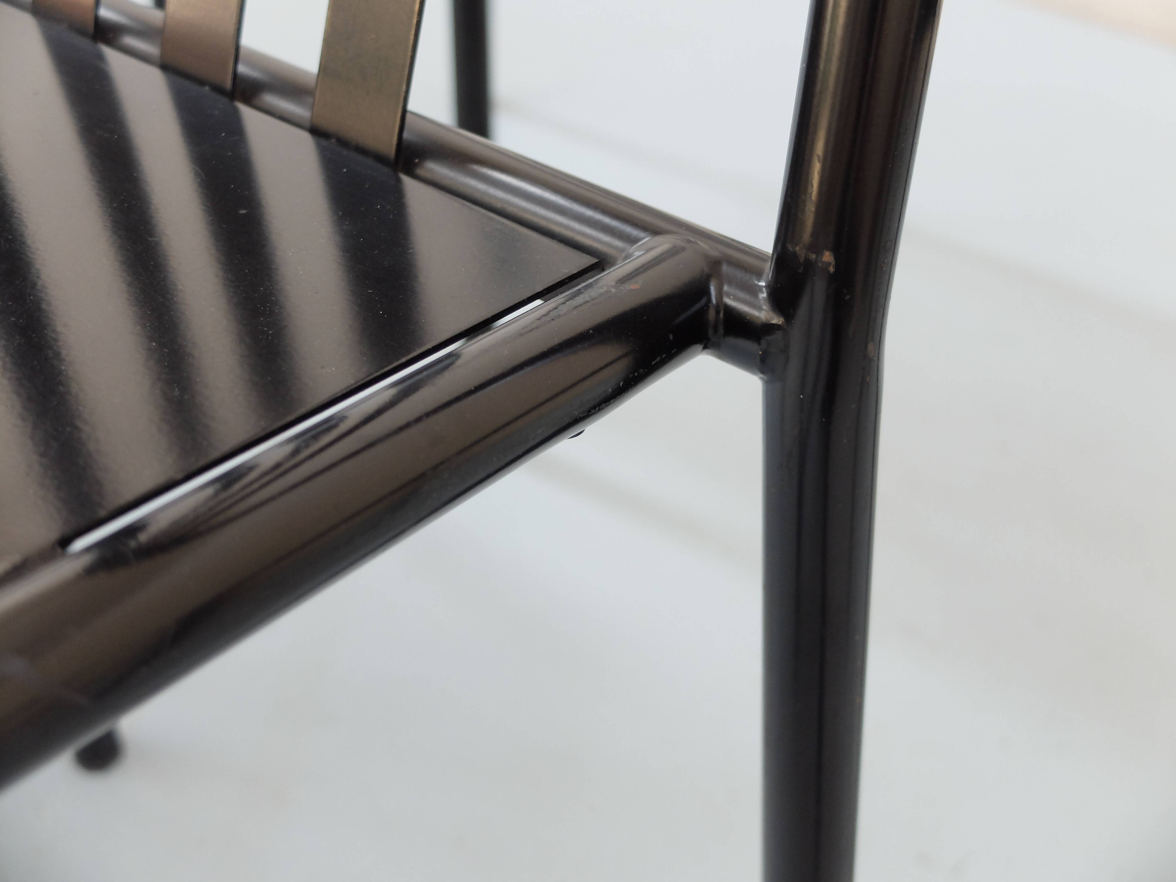 4 robert mallet-stevens black lacquered steel chairs, stamped rms ecart