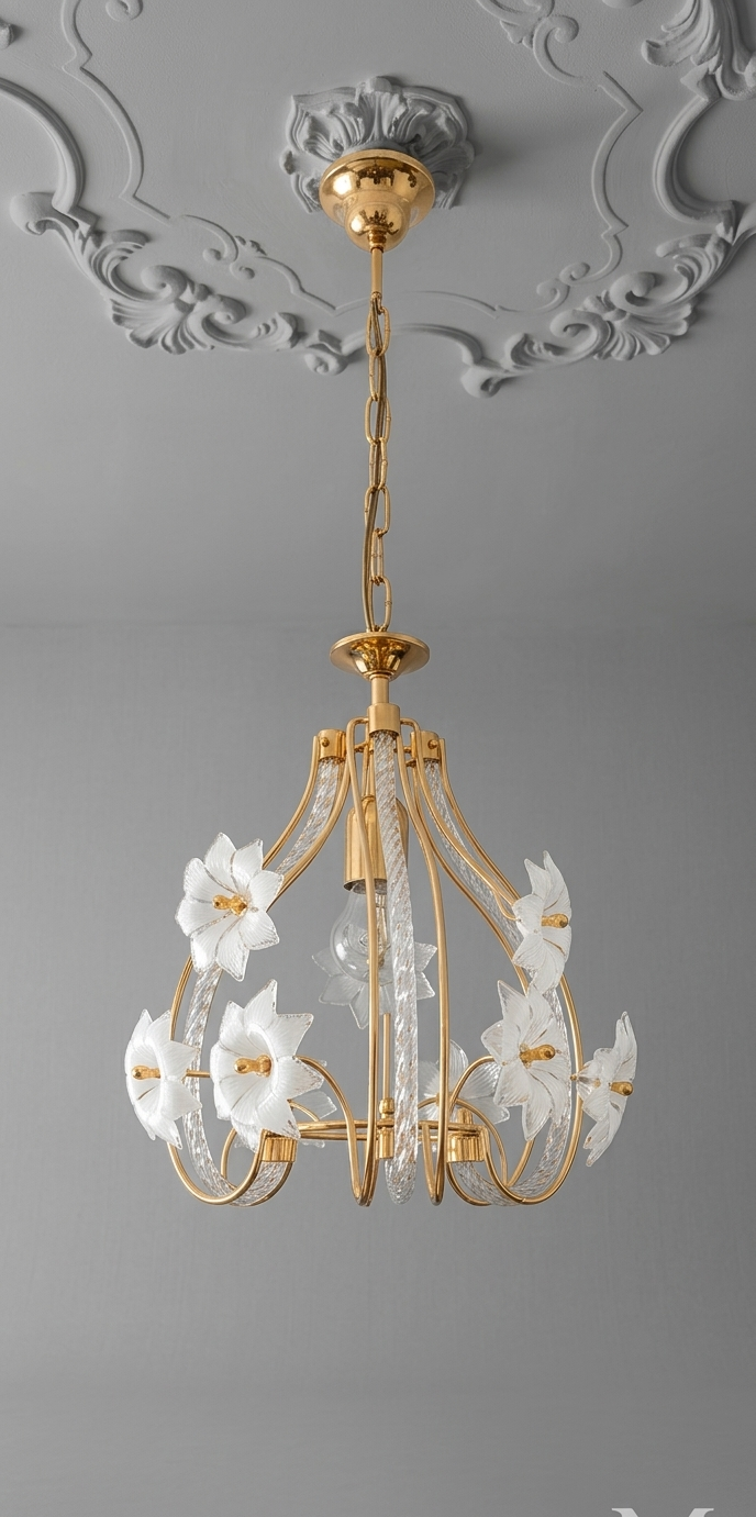 Lampadario vintage in vetro di Murano – "Bocciolo di Fiore" - Altezza