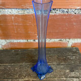 Vintage Early 20th Century Vertical Blue Glass Soliflore Vase #D755