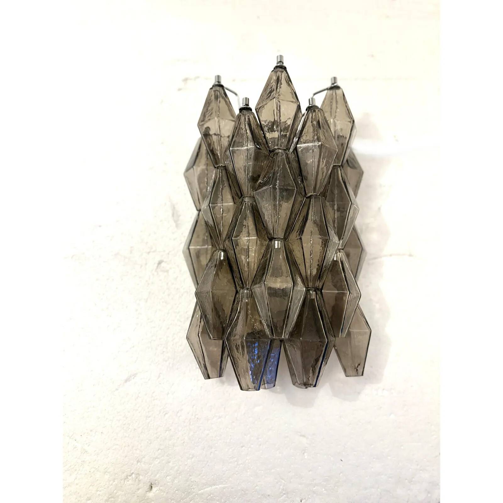 Italian “Poliedri” Murano Glass Wall Sconce Pair in Venini Design