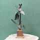 Brutalist metal lamp base, flowers