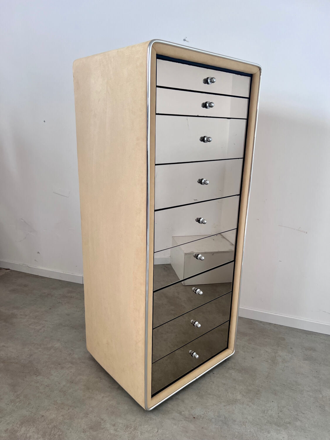 Old mirrored chest of drawers 9 drawers design ruf international vintage 70s