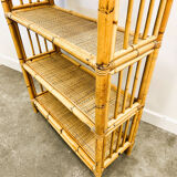 Boho chic arched bamboo shelves 1970s MCM Italian Dal Vera freestanding bookcase