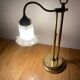 Large art deco brass lamp with swan neck and glass tulip globe
