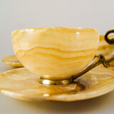 Set of 4 marble and brass espresso cups and saucers