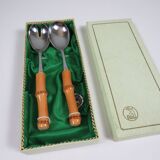 Vintage salad service Solingen in stainless steel and bamboo – Germany