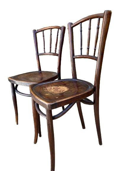 Pair of Thonet bistro chairs with flower decor, art nouveau