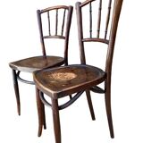 Pair of Thonet bistro chairs with flower decor, art nouveau