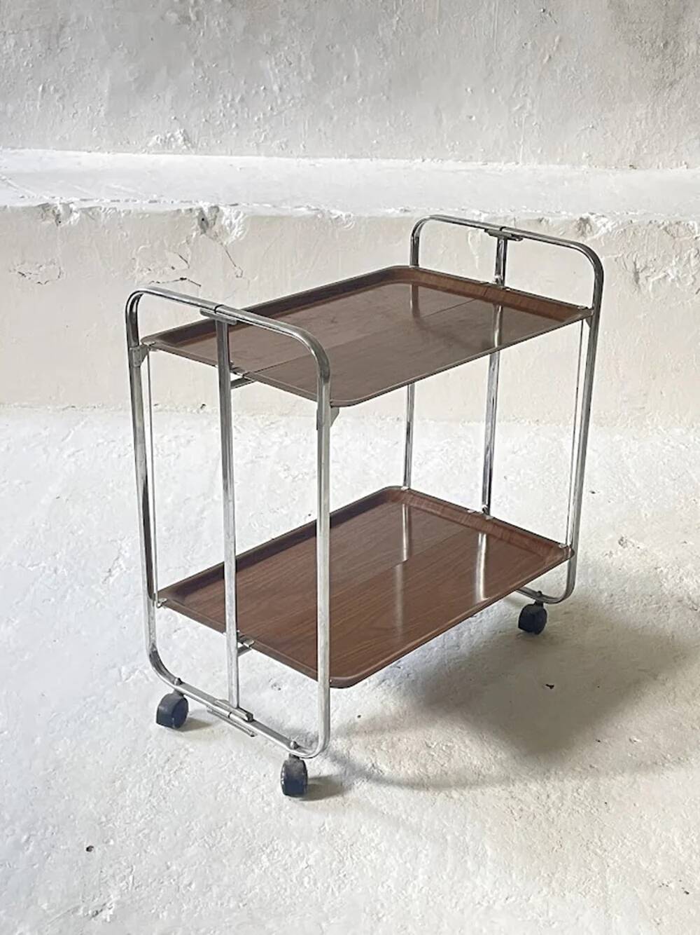 Chrome Midcentury folding service trolley, Germany 1950s