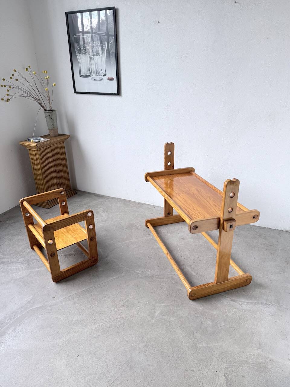 Bureau et chaise enfant pin Bauhaus