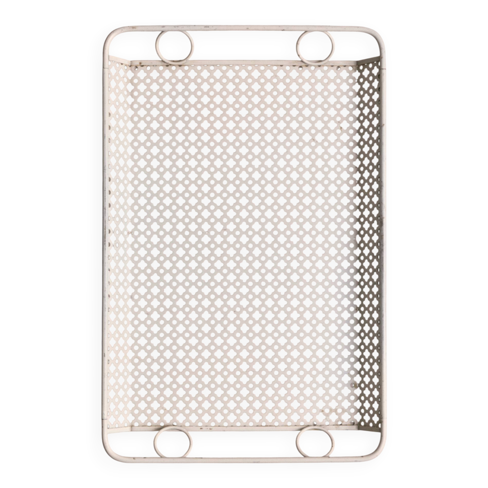 Perforated white metal tray, Mathieu Matégot, 1950s