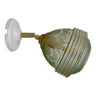 Vintage art deco tulip wall lamp in green and gold glass