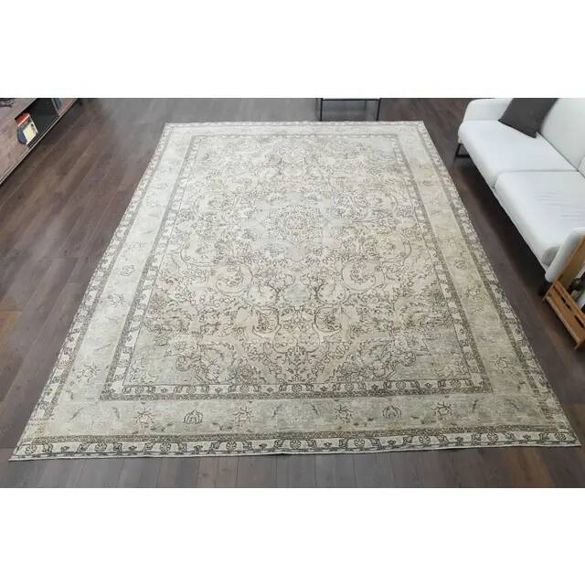 1970s Vintage Persian Handmade Wool Cotton Brown Area Rug 292x388