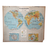 Ancienne carte scolaire Delagrave Gibert 7, 1930 - Planisphère, mappemon