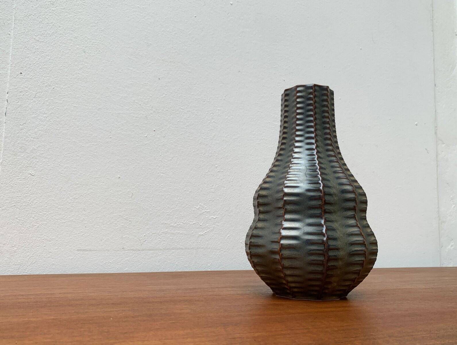 Vintage German brutalist ceramic gourd vase by Heinrich Fuchs for Luisenburg, 1970s.