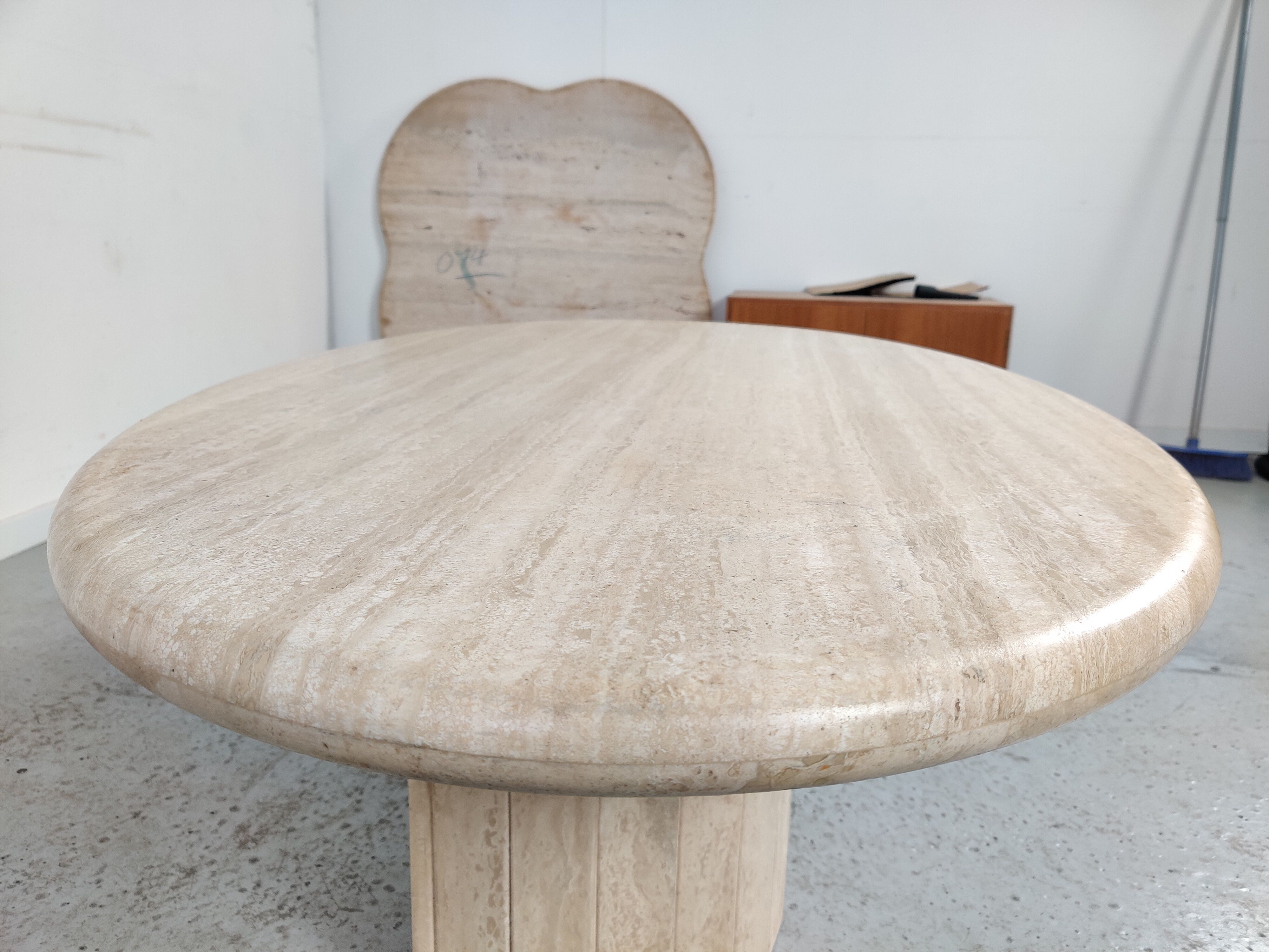 Oval travertine coffee table, 80s