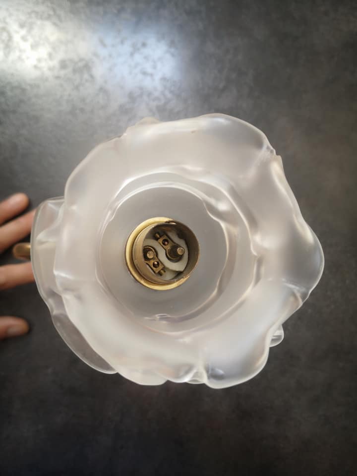 Wall lamp old tulip glass paste shape flower gooseneck brass porcelain Art Deco 1930 TBE