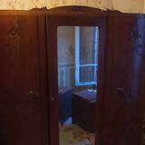 Armoire en bois massif style fleurs années 1950