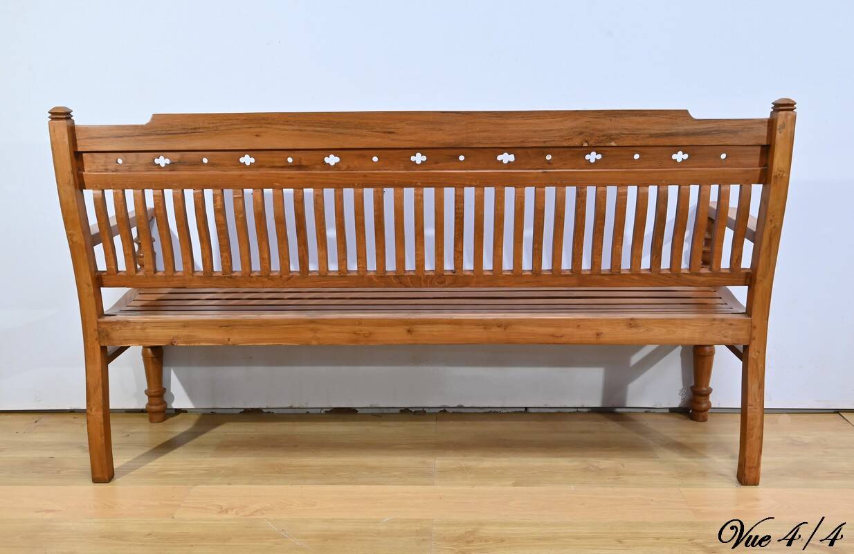 Antique colonial teak veranda bench – mid-20th century
