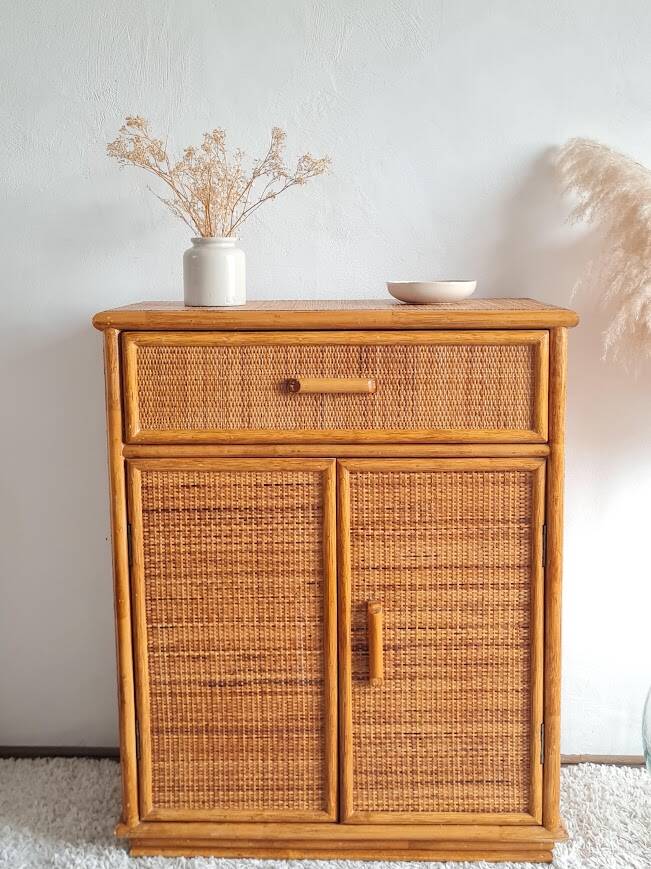 Vintage rattan sideboard from the 1970s.