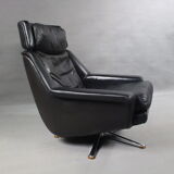 Danish Leather Swivel Lounge Chair by Werner Langenfeld for Esa Møbler, 1960s