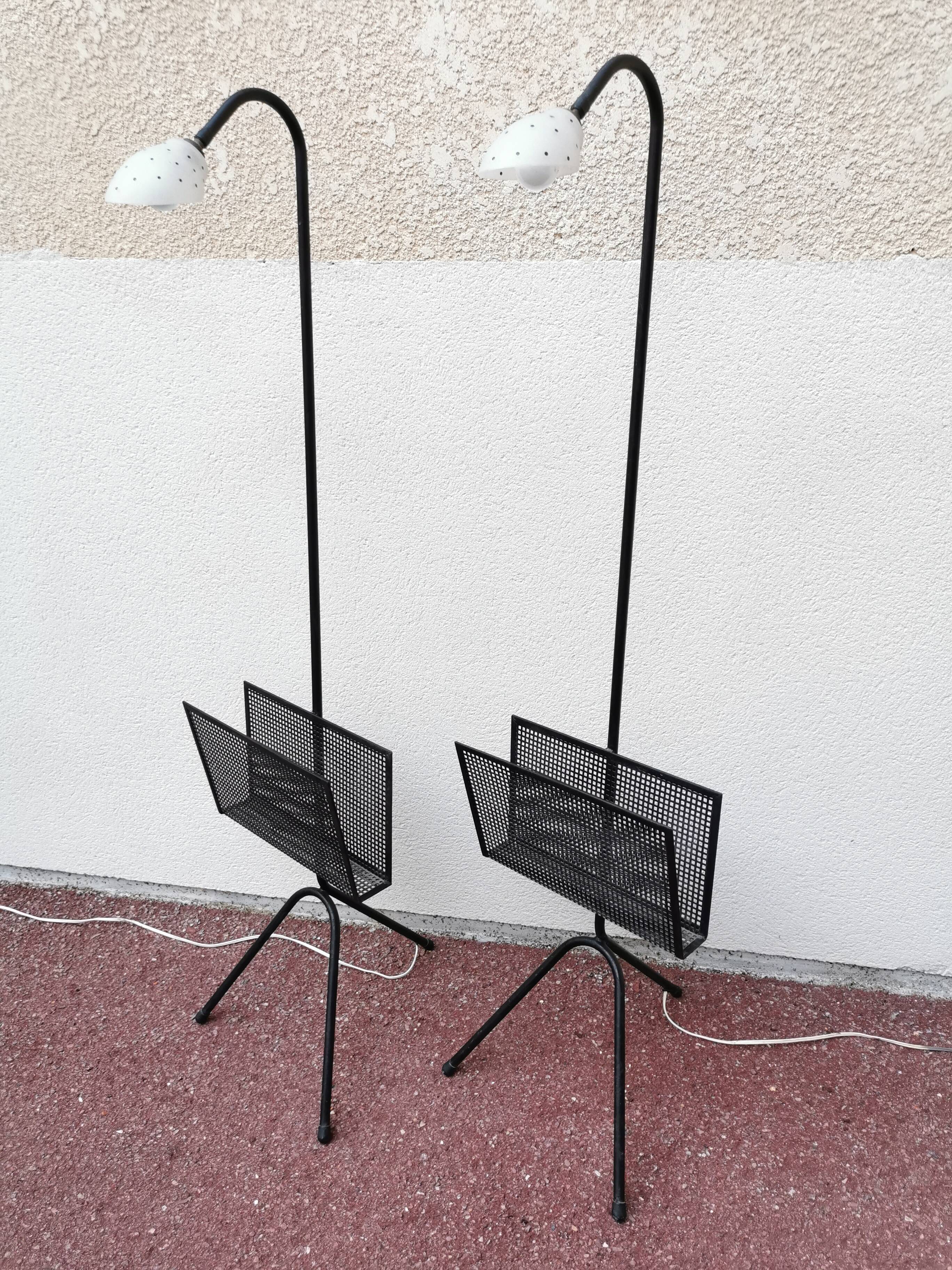 Pair of vintage floor lamps, magazine holders from the 50s