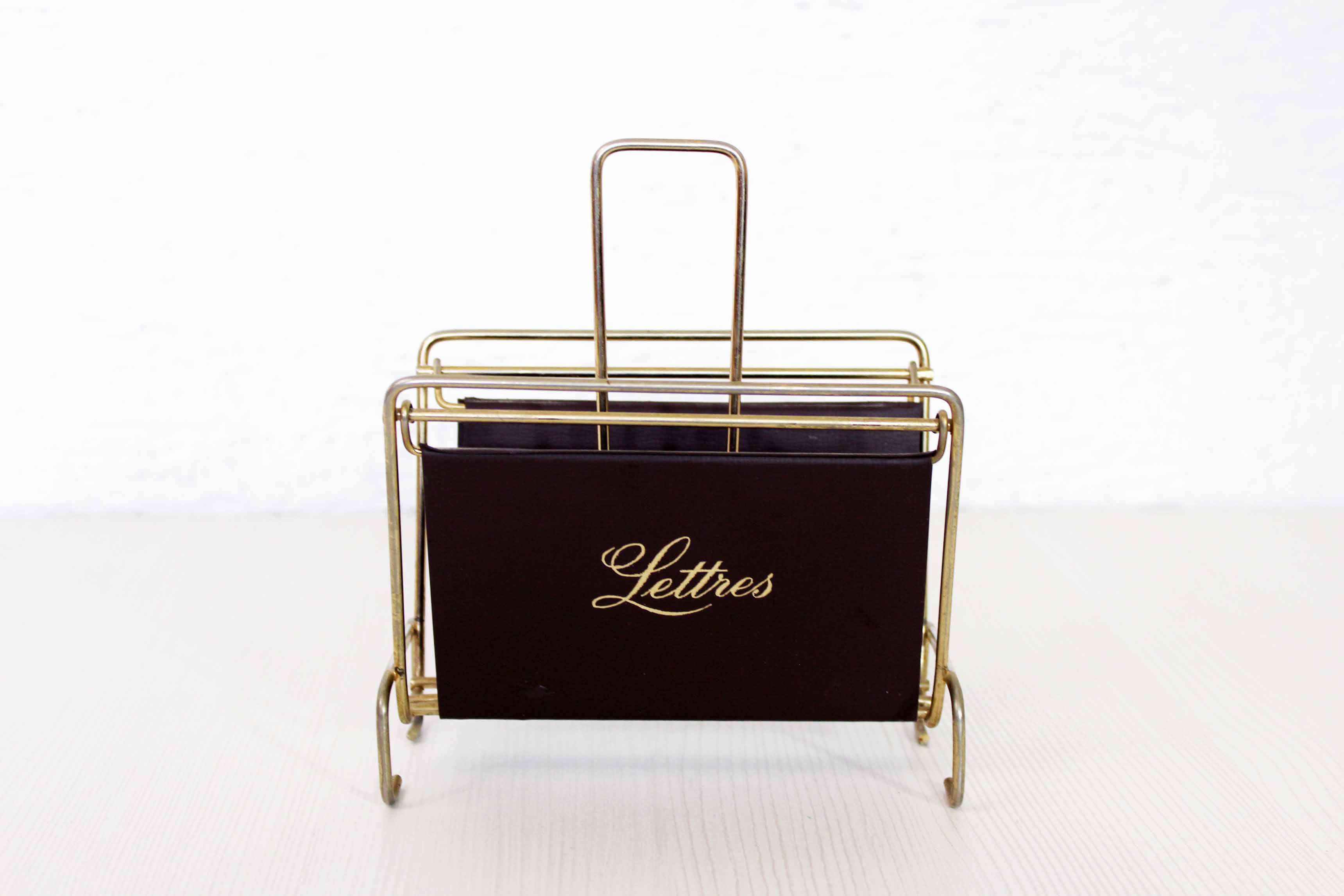 Porte lettres vintage en métal doré et vinyle