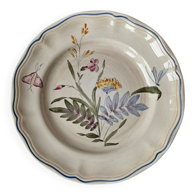 Assiette festonnée Longchamp, décor de libellules et fleurs