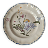 Assiette festonnée Longchamp, décor de libellules et fleurs