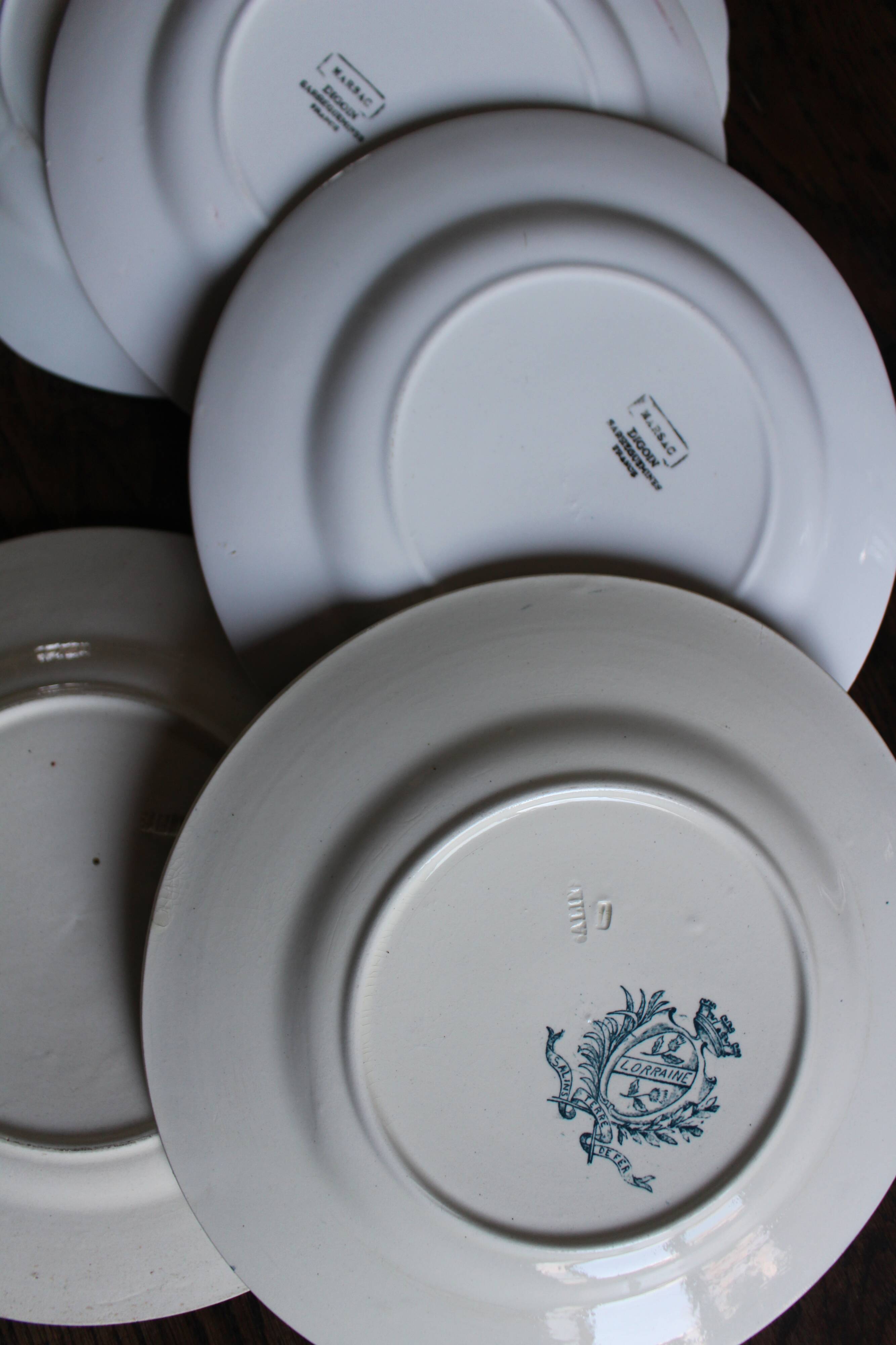 6 mismatched flat plates pairs Terre de Fer Marsac Flowers Digoin