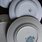 6 mismatched flat plates pairs Terre de Fer Marsac Flowers Digoin