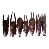 Série de 7 masques semainiers – Artisanat d'art Sénégal (années 80) – Bois