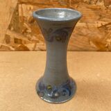 Ancien vase soliflore betschdorf remmy fils grès bleu décor fleurs vintage