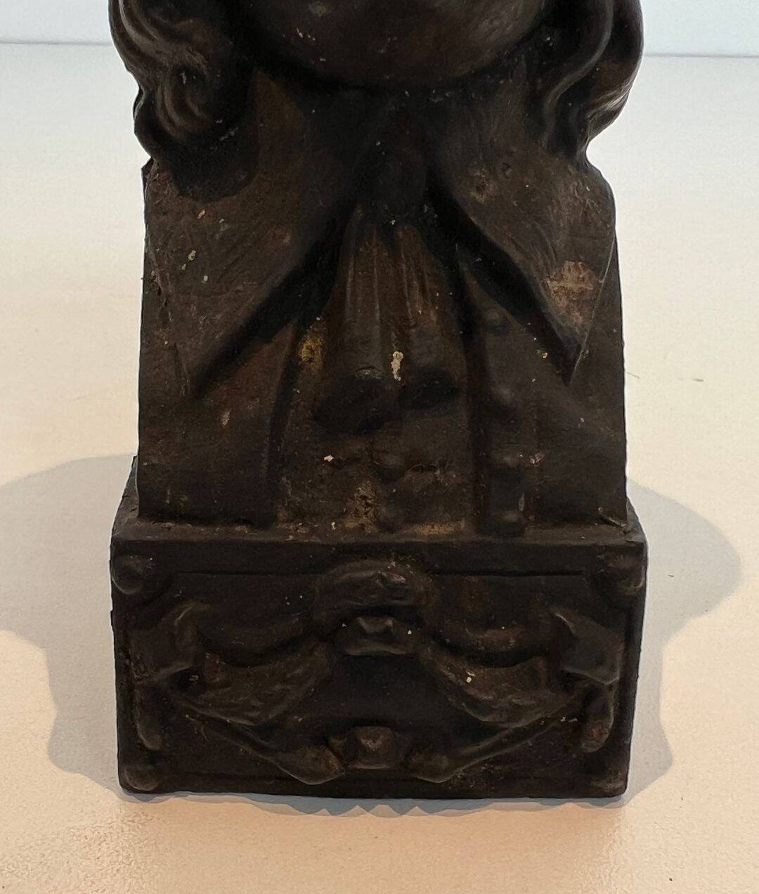Pair of Cast Iron Andirons in the Likeness of Beethoven. France. Circa 1900.