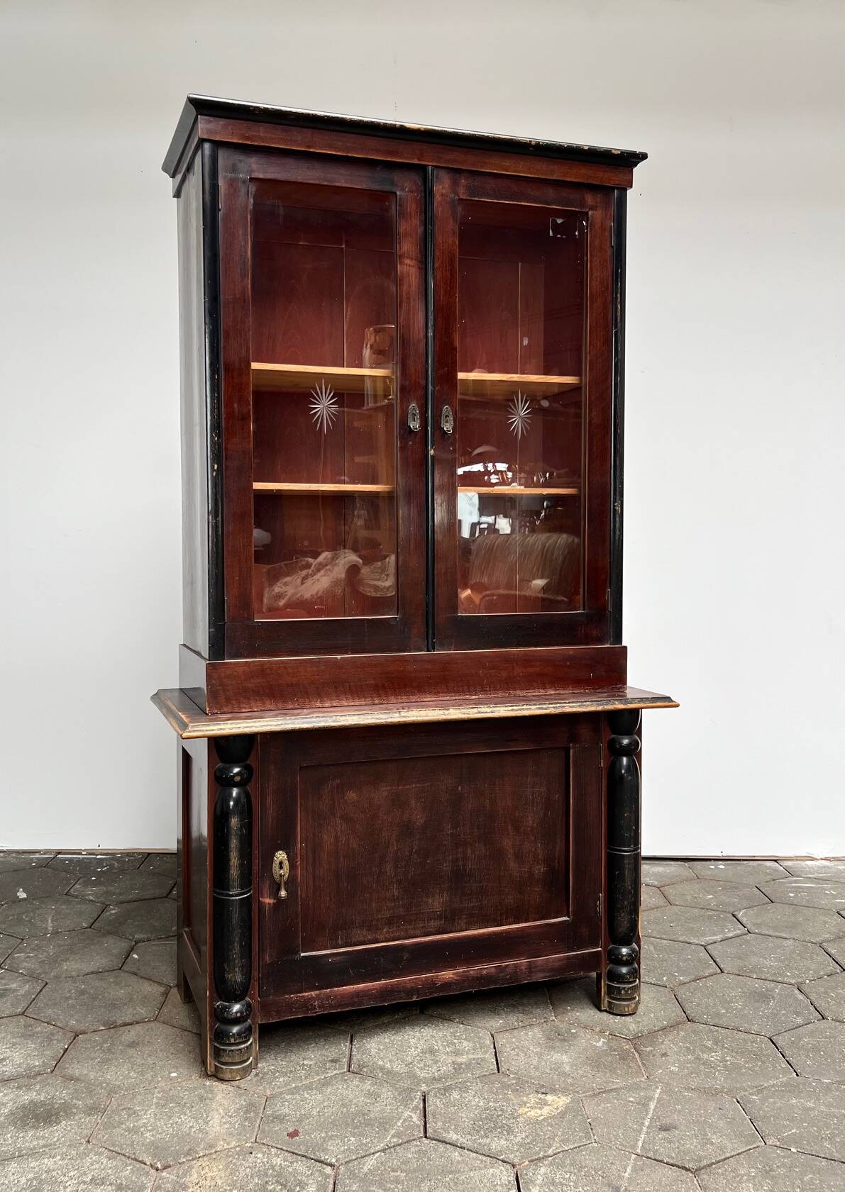 Vintage display cabinet, bookcase with glass doors