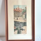 Framed etching, signed