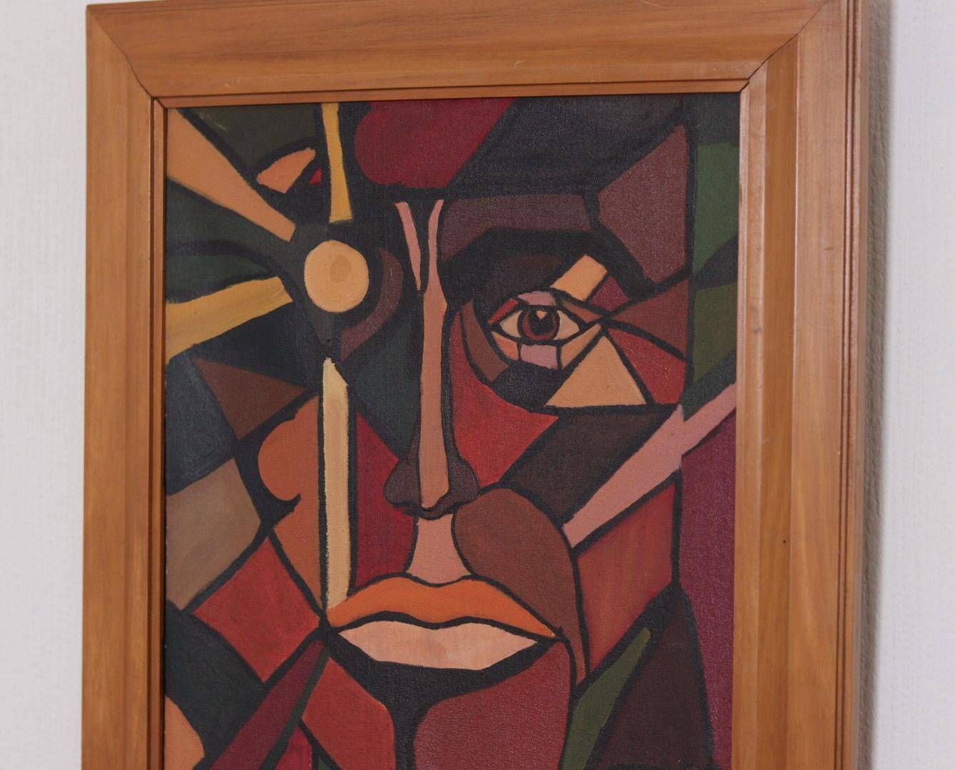 Huile sur toile scandinave originale – “Visage” – TNX 88 cadre vintage