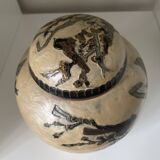 Enameled brass lidded pot